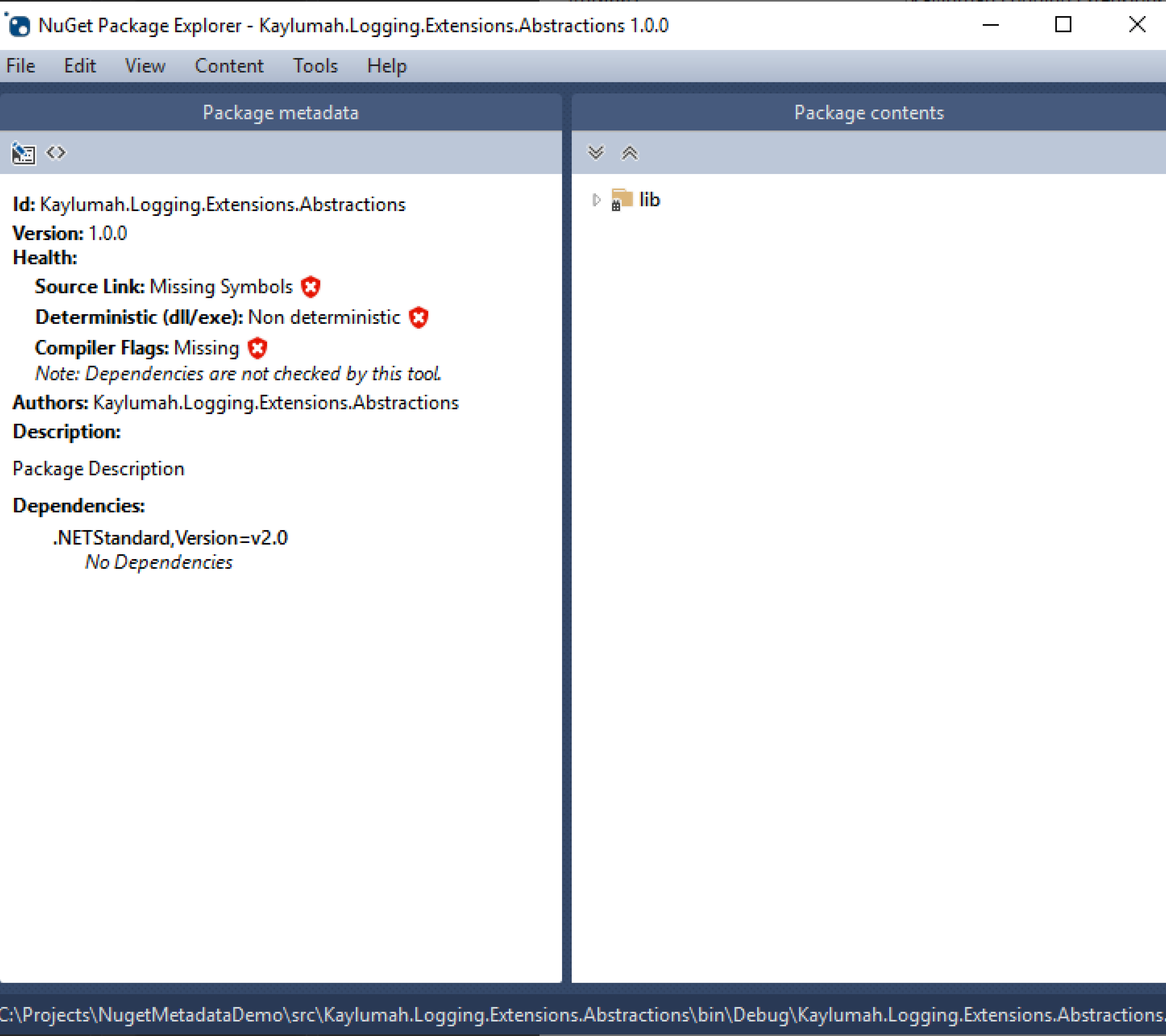 Without Metadata in NuGet Package Explorer