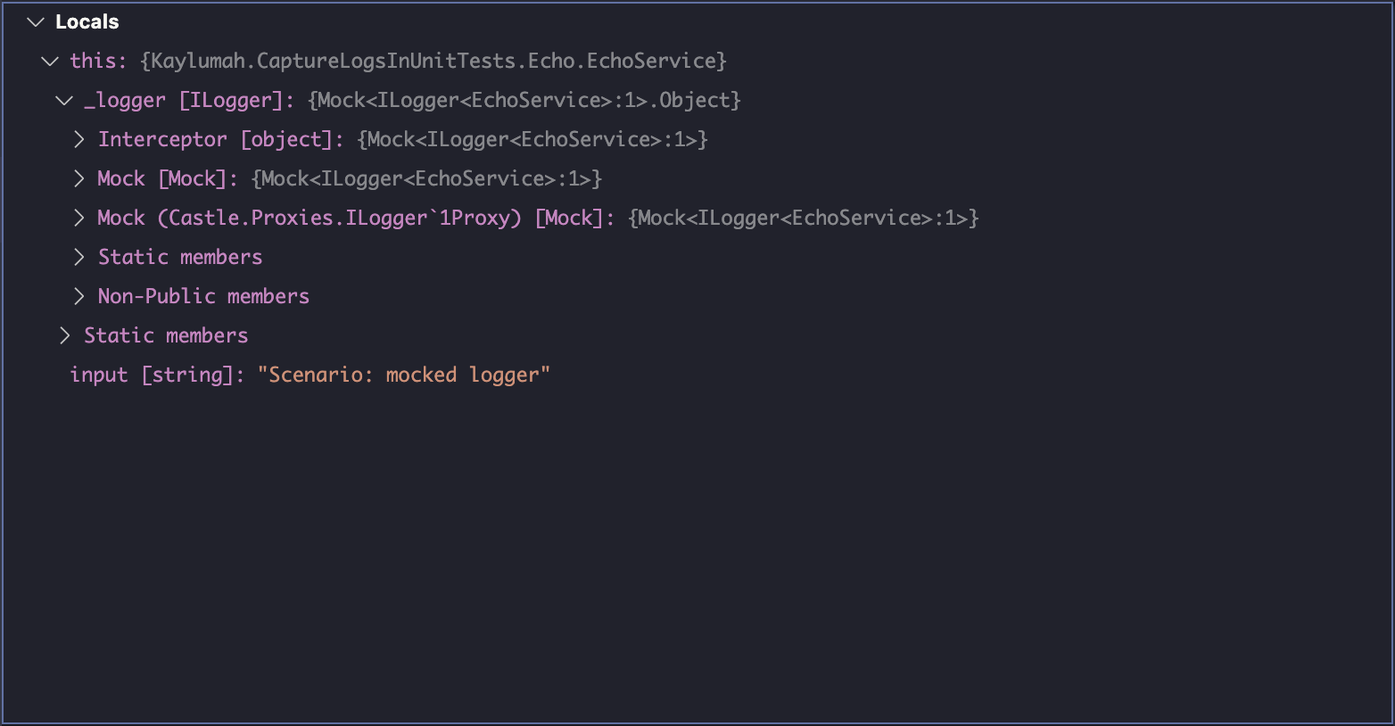 VS Code - Dotnet Debugger - mock ILogger registered