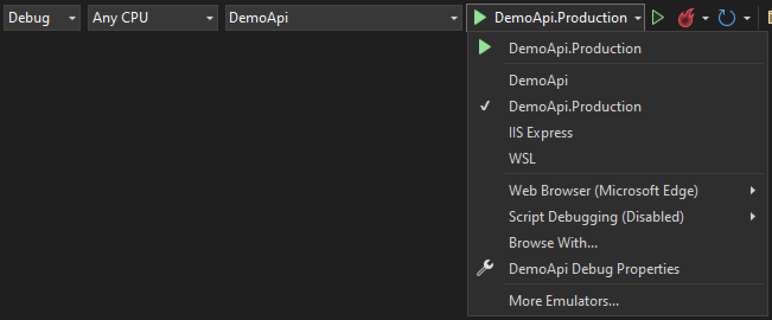 Microsoft Visual Studio - API Launch Profile